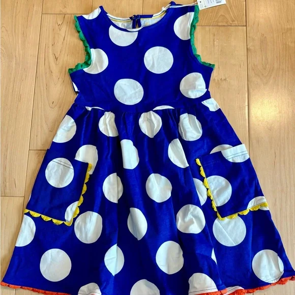 Mini Boden NWT Girls' Blue Polka Dot Dress - Picture 2 of 5